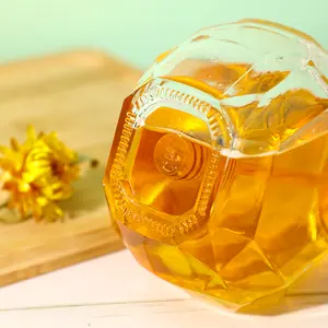 Hexágono exclusivo pote de mel de vidro transparente, tampa de mel de madeira natural, recipiente de mel com haste de agitação de madeira