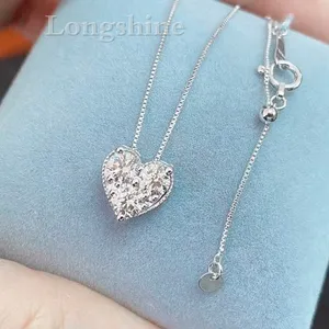 Modern Fashion Couple Nice Valentine Gifts Heart Shaped Bling Diamond Necklace 18K Gold Pendant Choker Necklace