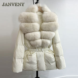 JANVENY Novità Inverno 2024 Piumino da Donna con Vera Pelliccia di Volpe Naturale Spesso Caldo con Cintura 90% Piumino d'Anatra Bianca Parka <span class=keywords><strong>Impermeabile</strong></span> - Product Image 6