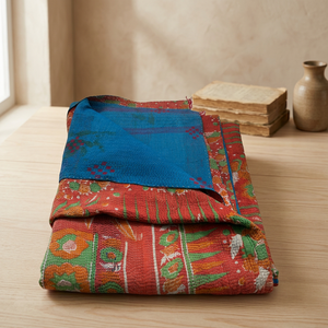 Colcha Kantha Bohemia Hecha a Mano, Reversible, de Algodón, con Bordado Floral, Lavable, para Uso Doméstico - Product Image 3