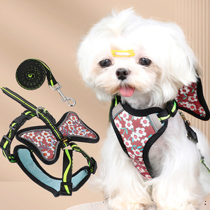Fábrica al por mayor reflectante pequeño perro Correa y arnés Flor Mariposa estampado diseñador perro arnés chaleco - Product Image 2