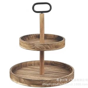 Plateau à dessert en bois à double étage, support de service à plusieurs niveaux pour la maison, la cuisine, le rangement et la présentation - Product Image 3