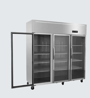 Réfrigérateur vertical commercial à 3 portes vitrées en acier inoxydable pour cuisine, restaurant, légumes et fruits