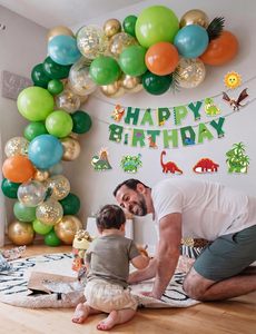 Kit d'<span class=keywords><strong>arche</strong></span> de ballons personnalisée sur le thème des dinosaures avec bannière Dino & Joyeux Anniversaire, ballons jungle pour garçons, anniversaire sur le thème du safari - Product Image 2