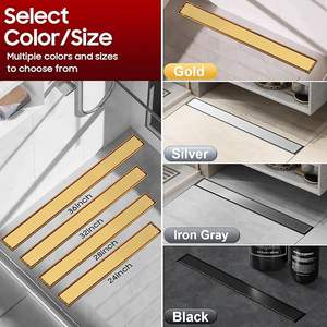 Uni-Green AISI 304 Modern Hotel Linear Shower Drain Strainer Berlapis Emas 2-in-1 Panel Sisipan Ubin Kaki Dapat Disesuaikan - Product Image 4