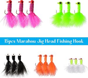 Anzuelos de pesca con mosca de 0.9g, 1.75g, 3.5g, anzuelos de plumas de marabú y chenilla, cabezas de jig para pesca en hielo de crappie, señuelos de pesca con cola de gallo - Product Image 3