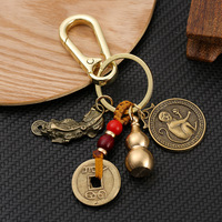 Porte-clés personnalisé porte-bonheur Pixiu, gourde, pièce de monnaie des cinq empereurs, 12 animaux du zodiaque, en laiton rétro, pour accessoire de clé de voiture