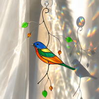 Attrape-soleil en verre coloré Art Déco avec motif d'oiseaux et de fleurs, décoration murale pour fenêtre