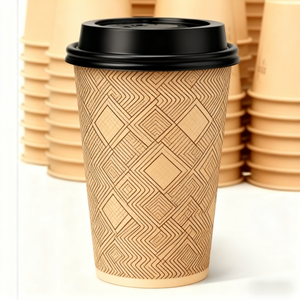 Ly giấy cà phê có nắp, dùng một lần, tùy chỉnh, 6oz 7oz 8oz 12oz 16oz 24oz 32oz, giấy kraft trắng, có thể tùy chỉnh màu sắc - Product Image 2