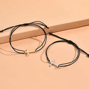 Set di Bracciali con Ciondolo a Croce e Cordino Cerato per Uomo e Donna, Gioielli Minimalisti Regolabili - Product Image 4
