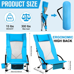 Chaise longue pliable ergonomique pour l'extérieur, chaise de camping et de plage robuste avec dossier en maille pour les voyages, la plage et le camping - Product Image 3