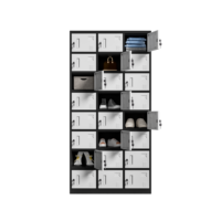 Casier en acier multi-compartiments à 24 portes grande capacité, cadre noir, porte blanche, serrure à clé individuelle, pour atelier, école, personnel