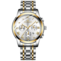 Nouvelle montre à quartz pour homme F4006 avec cadran en verre, calendrier lumineux, étanche, bracelet en acier inoxydable et boîtier en alliage