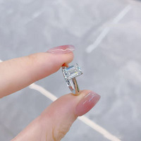 Anello Solitario da Donna in Platino PT950 con Diamante Sintetico Taglio Principessa Quadrato Vintage alla Moda, per Fidanzamento e Matrimonio, di Alta Qualità