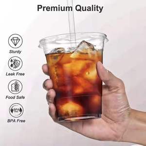 Tasses à café en plastique Verre à bière Tasses transparentes en PET Tasse à smoothie à jus en plastique <span class=keywords><strong>jetable</strong></span> avec couvercles avec logo personnalisé - Product Image 6
