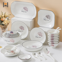 16 PCS Vaisselle en Céramique Feuille de Ginkgo Bord Noir Ensemble de Dîner en Porcelaine Ensemble Bol et Assiette