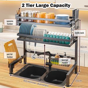 Home Items Organizer Double Tier Stainless Steel Multifunction Non-Folding Standing Type <b>Dish</b> Drainer Sink <b>Dish</b> Storage <b>Rack</b> - Product Image 2