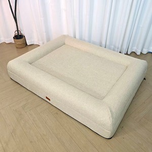 Lit pour chien rond classique moderne en lin naturel, toutes saisons, <span class=keywords><strong>housse</strong></span> amovible lavable, plusieurs tailles, chiens de petite/moyenne/grande taille - Product Image 1