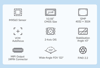 Caméra USB IMX563 12MP (A), autofocus, stabilisation optique de l'image sur deux axes (OIS), port USB 2.0 Type-C