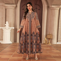Abaya vintage à imprimé floral en polyester respirant pour femme, robe longue maxi kaftan à col montant, style Dubaï, islamique, modeste, musulmane