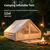 Tente de camping gonflable personnalisée directement de l'usine, 12m, toit en V inversé, 300D, imperméable, quatre saisons, double porte AB, installation rapide