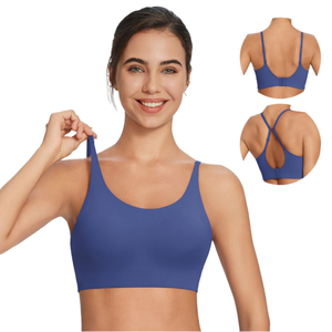 เสื้อชั้นในกีฬาเอเวอร์โกลว์ พลัสไซส์ แบบซัพพอร์ตสูง ผ้าริบ สำหรับผู้หญิง สายไขว้หลัง ไร้ตะเข็บ เหมาะสำหรับโยคะ ฟิตเนส ครอปท็อป กันกระแทก ไร้โครง - Product Image 1