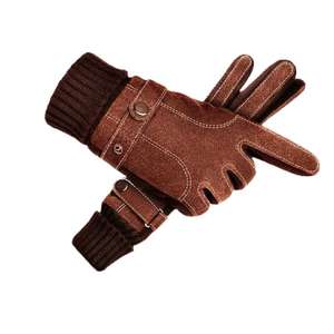 Guantes de Cuero para Niños, Talla Estándar, Cierre de Botón, Forro Polar, Cálidos, para Ciclismo - Product Image 1