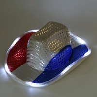 Caldo Led paillettes rosso bianco e blu cappello da Cowboy July 4 bandiera americana scintillante luce cappello da Cowboy per donna uomo
