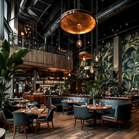 Ensemble de meubles ronds sur mesure Ron Group, table en bois massif, chaise personnalisée, banquette en cuir courbée pour restaurant