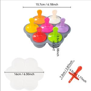 Molde de silicona de 7 cavidades para cubitos de hielo de 2 oz, apto para alimentos, sin BPA, con tapa a prueba de fugas y palo para alimentación de bebés con frutas o chupete. - Product Image 6