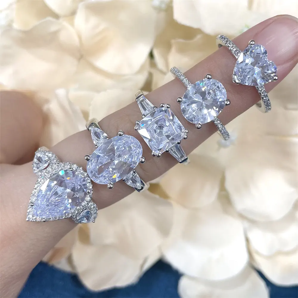 Anéis de prata esterlina femininos, fabricante de joias da moda, prata esterlina 925, anéis de zircônia cúbica, diamante, em formato de pear, anel de casamento s925