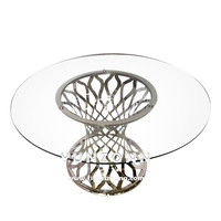 Table ronde moderne et élégante en acier inoxydable doré avec dessus en verre miroir pour dîner en plein air, hôtel, salon, réception de mariage