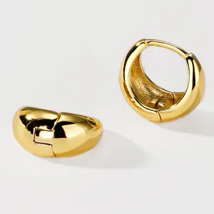 SE2029 Großhandel 925 Sterling-Silber-Huppen-Ohrringe 18K Gold vergoldet Modeschmuck für Damen glatte Hüpfen-Ohrringe
