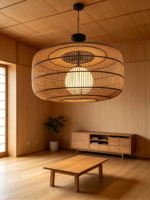 Luminaire sur mesure, grand lampadaire en rotin tissé, style japonais moderne, lustre pour hôtel, restaurant, villa, décoration