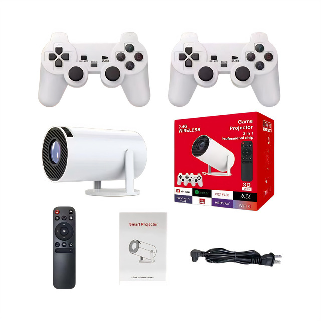 Smart Portable 4K Projector 180 Flip Built-in 10,000+ Video Games 2.4GHz Game Controllers HIFI Stereo Speakers Android 11