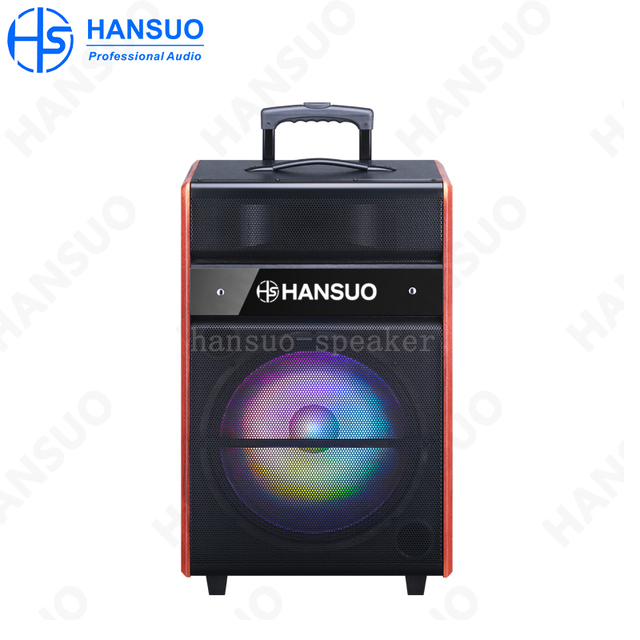 HANSUO HS-TS15D5 15 Inch 80W Portable Outdoor Powerful Wooden Karaoke Trolley Speaker for Home Cinema Partyspeaker