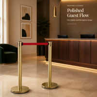 Poteau de guidage rétractable doré avec bande rouge de 2 m, hauteur 900 mm, diamètre 63 mm, base 320 mm pour aéroport
