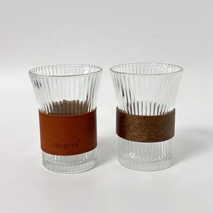 Vaso <span class=keywords><strong>de</strong></span> vidrio vertical con diseño <span class=keywords><strong>de</strong></span> <span class=keywords><strong>grano</strong></span> <span class=keywords><strong>de</strong></span> madera, resistente al calor, con funda <span class=keywords><strong>de</strong></span> cuero y madera para zumos y leche - Product Image 6