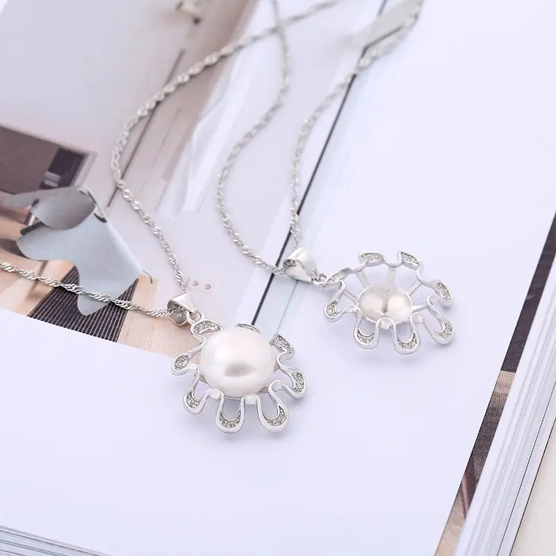 Simple Vintage Design Flowers In Phnom Penh Sterling Silver Pearl Charms Pendant Necklace Jewelry Making Factory