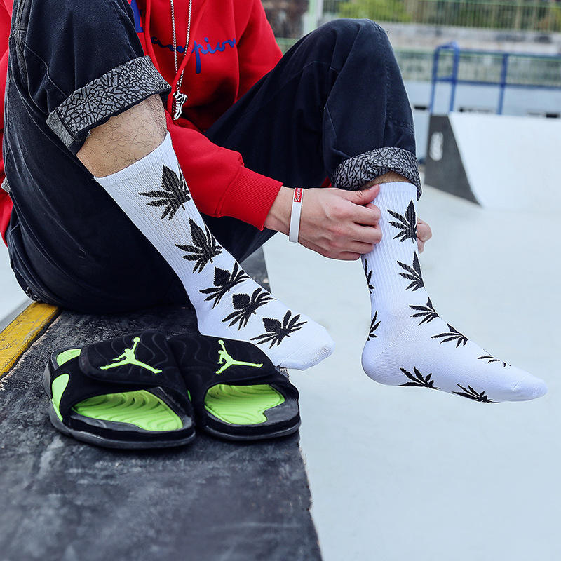 Hip Hop Bulk Cotton Fashion Street Socks Maple Leaf Crew Weed Street-wear Men Socks