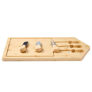 Ensemble de planches à fromage en bambou avec couteau, fourchette et cuillère 40x25cm antidérapant et antibactérien pour servir le fromage - Product Image 2
