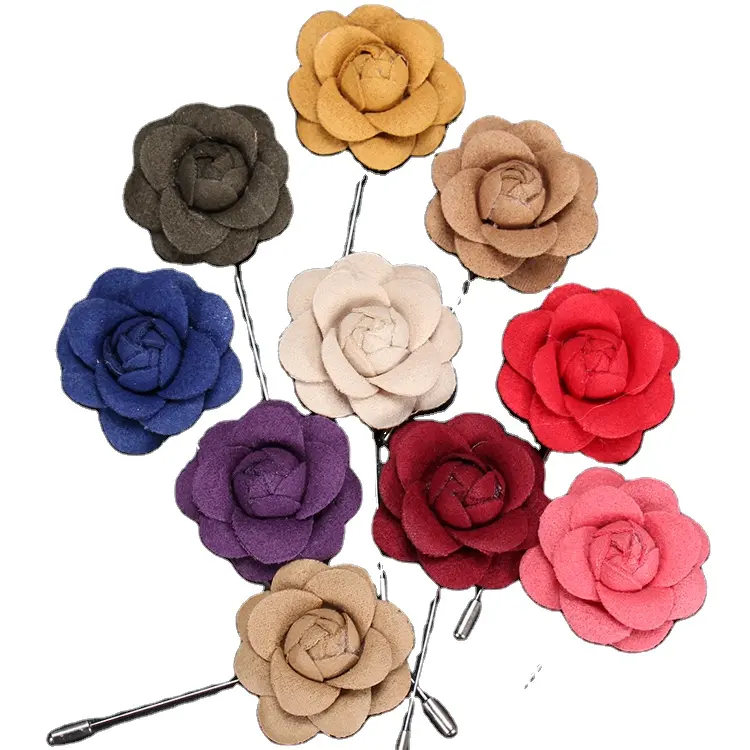 Stock Men Brooch Button Stick Flower Brooches Flower Lapel Pin Fabric Free Shipping China Flower Suit Boutonniere Pin 10 Colors