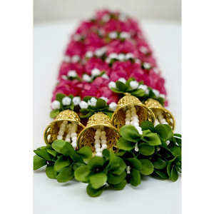 Guirlande de fleurs artificielles roses avec clochettes dorées, toran décoratif suspendu pour mariage, festival, maison, temple - Product Image 3