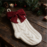 Chaussette de Noël en laine douce et écologique, motif Père Noël tricoté, pour cheminée ou arbre de Noël, collection Famille Gina
