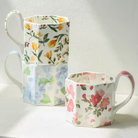 Tasse à café octogonale rétro originale en céramique, motif fleur d'iris aquarelle, tasse de niche, mug pour le thé de l'après-midi