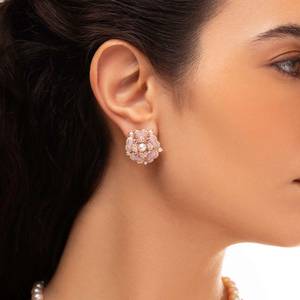 Lixinコスチュームロゴエレガントな天然ピンクシェルジルコン花模造真珠ネックレスイヤリングリングジュエリーセットパーティー用 - Product Image 4