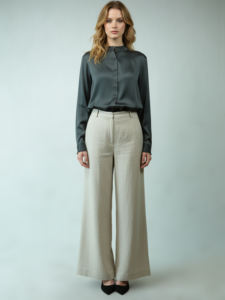 بناطيل أنيقة بخصر عالٍ ونسيج لوريكس منسوج بساق واسعة ومجعدة - Product Image 5