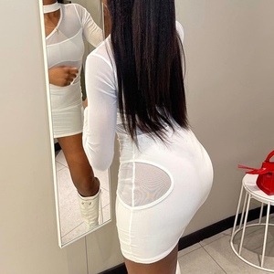 Women's Solid Color Sexy Hollow Mesh Splicing Wrap <b>Hip</b> Dresses Fashion - Product Image 3