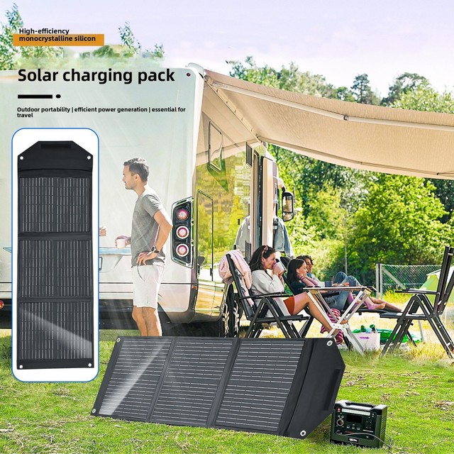 18V 60W Portable Monocrystalline Solar Panel Foldable Photovoltaic Charger Outdoor Camping RV Backup Power