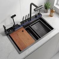 Évier de cuisine multifonctionnel OEM fait main en acier inoxydable SUS304 avec robinet cascade intelligent pour la vente en gros